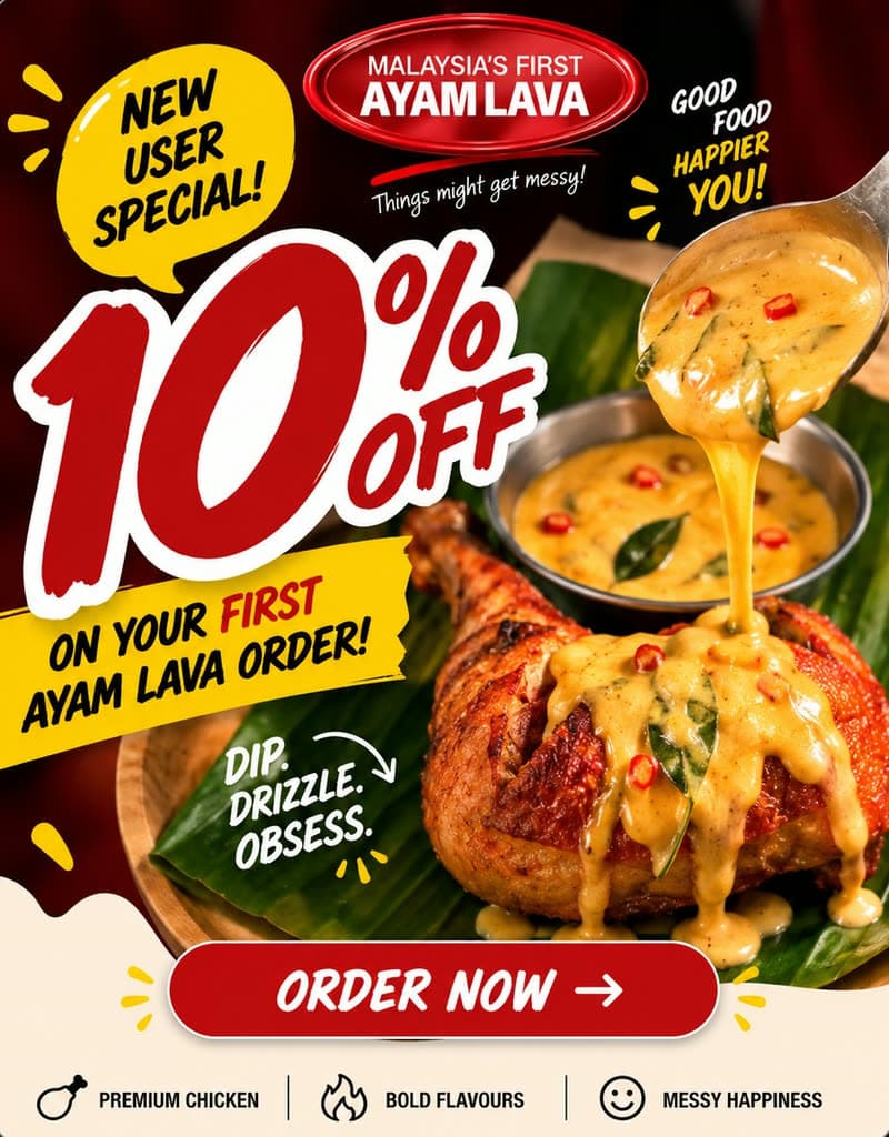 New user special — 10% off your first Ayam Lava order, applied automatically